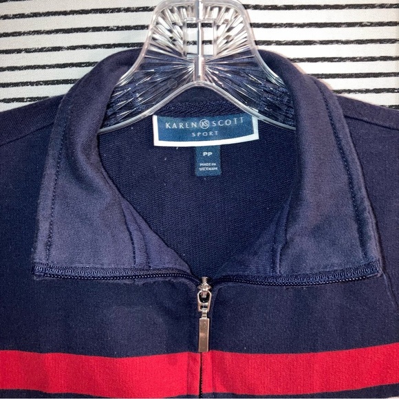Karen Scott Sport women's active jacket Striped Navy and Red | Preppy | Size PP - Picture 5 of 14